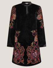 Faye Floral Velvet Mini Tunic Dress, Black (BLACK), large