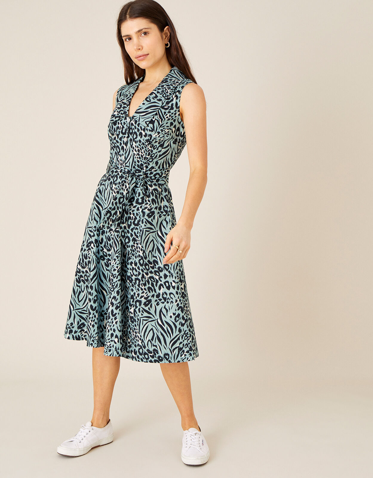 Animal Print Poplin Dress Green Evening Dresses Monsoon ROI
