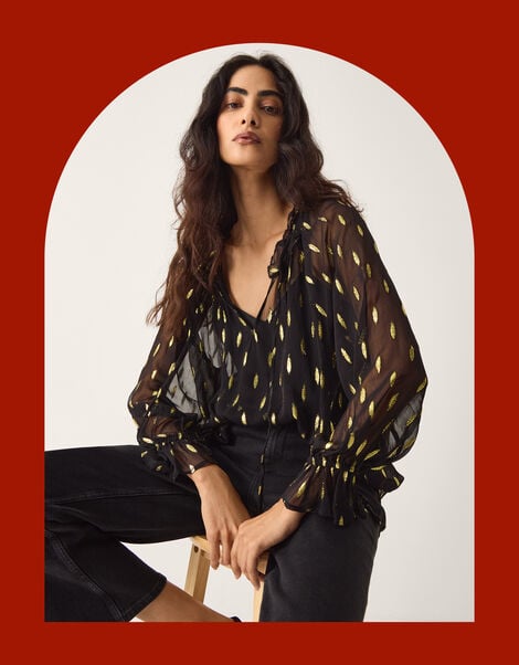 La Galeria Elefante Cowgirl Shimmer Blouse, BLACK GOLD, large