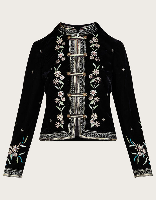 Nikki Velvet Embroidered Jacket, Black (BLACK), large