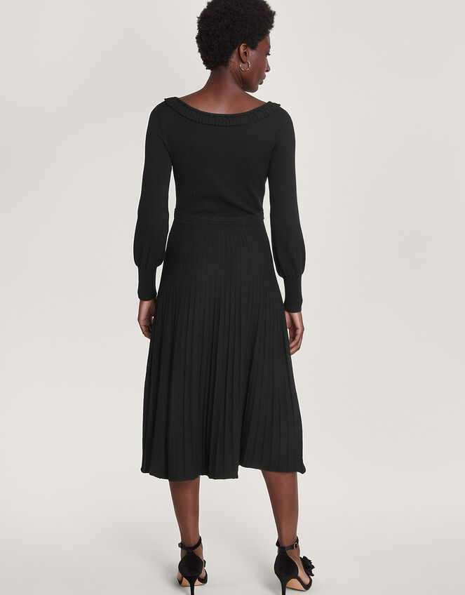 Pleat Trim Slash Neck Midi Dress with LENZING™ ECOVERO™ , Black (BLACK), large