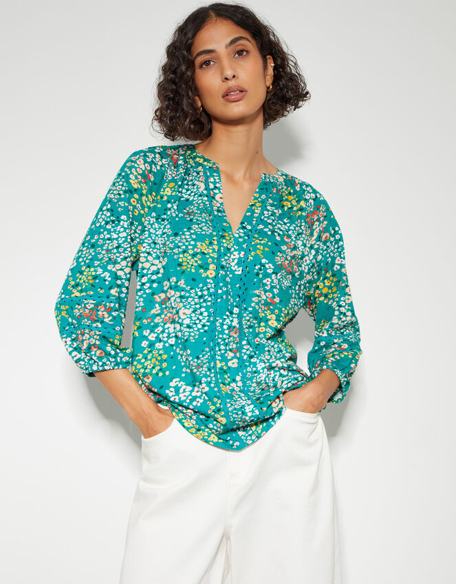 Micola Floral Jersey Top, Teal (TEAL), large
