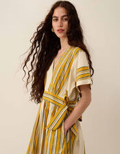 East Alana Hand-Woodblock Stripe Dress, Yellow (YELLOW), large
