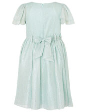 Foil Spot Flutter Sleeve Dress, Green (MINT), large
