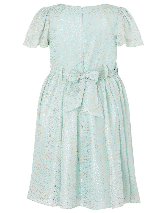 Foil Spot Flutter Sleeve Dress, Green (MINT), large