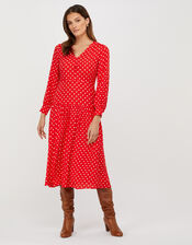 Sandi Polka Dot Long Sleeve Dress, Red (RED), large