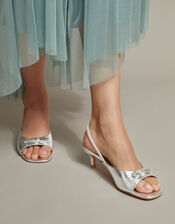 Frida Metallic Slingback Kitten Heels, Silver (SILVER), large