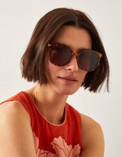 Preppy Tort Round Sunglasses, , large