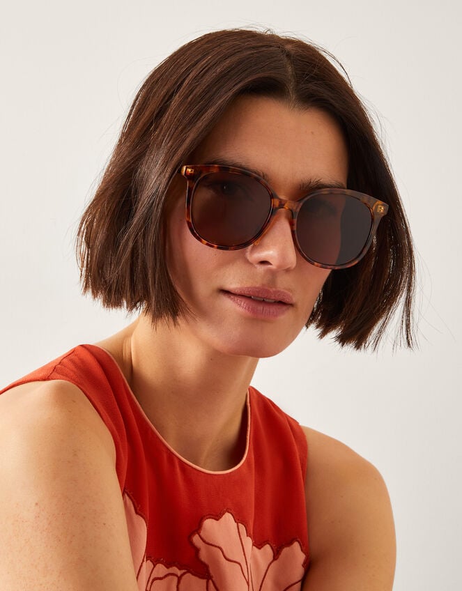 Preppy Tort Round Sunglasses, , large