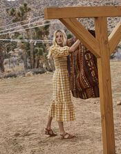 Smocked Check Dress, Yellow (OCHRE), large