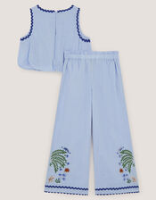 Monsoon x Charlie Taylor Embroidered Top & Trousers Set, Blue (BLUE), large