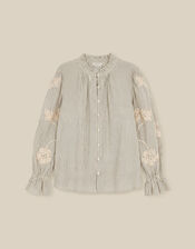 Iris Cornelli Embroidered Stripe Shirt, Ivory (IVORY), large