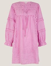 Cosima Pintuck Broderie Mini Dress, Purple (LILAC), large