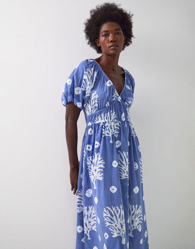 East Lottie Batik Print Midi Dress, Blue (BLUE), large