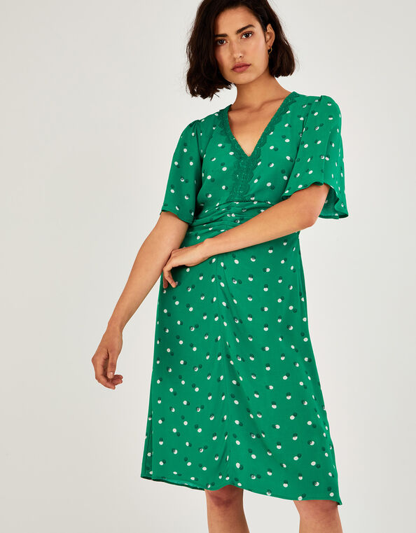 Aoife Spot Print Tea Dress  Green, Green (GREEN), large