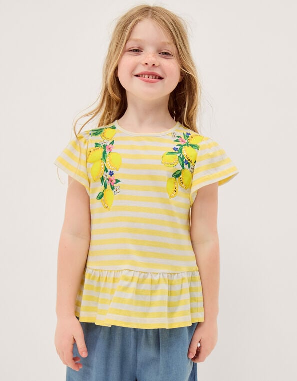 Sequin Lemon Stripe T-Shirt, Yellow (YELLOW), large