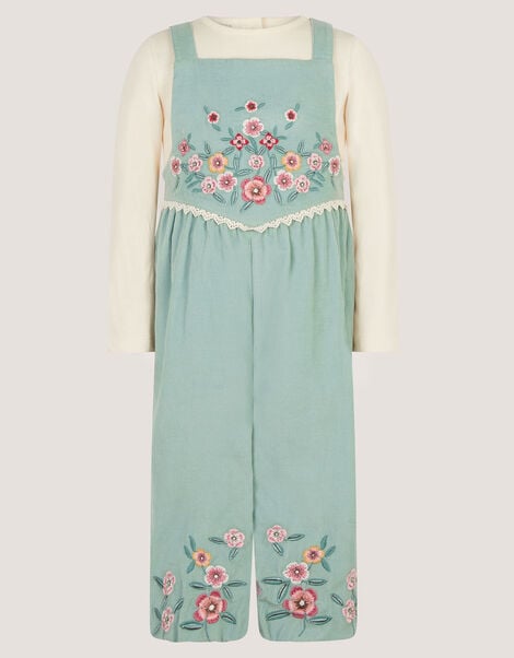 Baby Top & Embroidered Corduroy Dungarees Set, Green (GREEN), large