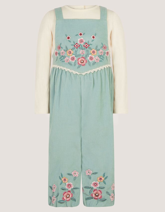 Baby Top & Embroidered Corduroy Dungarees Set, Green (GREEN), large