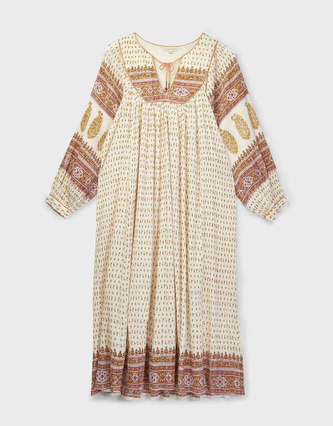 East Tilly Hand-Block Print Midi Smock Dress, Yellow (MUSTARD), large