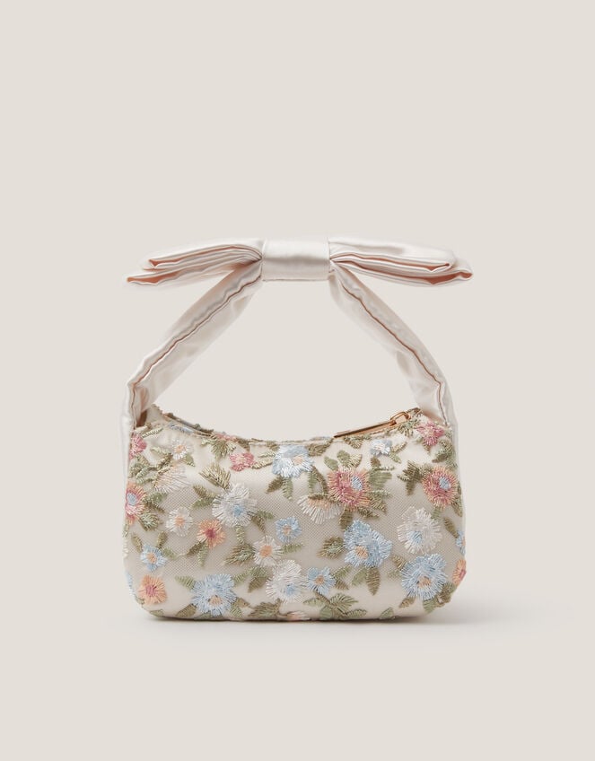 Floral Embroidered Bow Strap Bag, , large