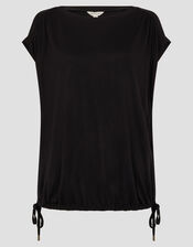 Tamara Cap Sleeve Tie Jersey Top, Black (BLACK), large