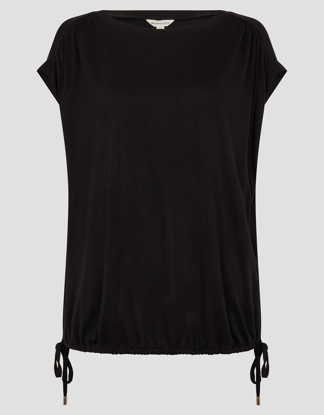 Tamara Cap Sleeve Tie Jersey Top, Black (BLACK), large