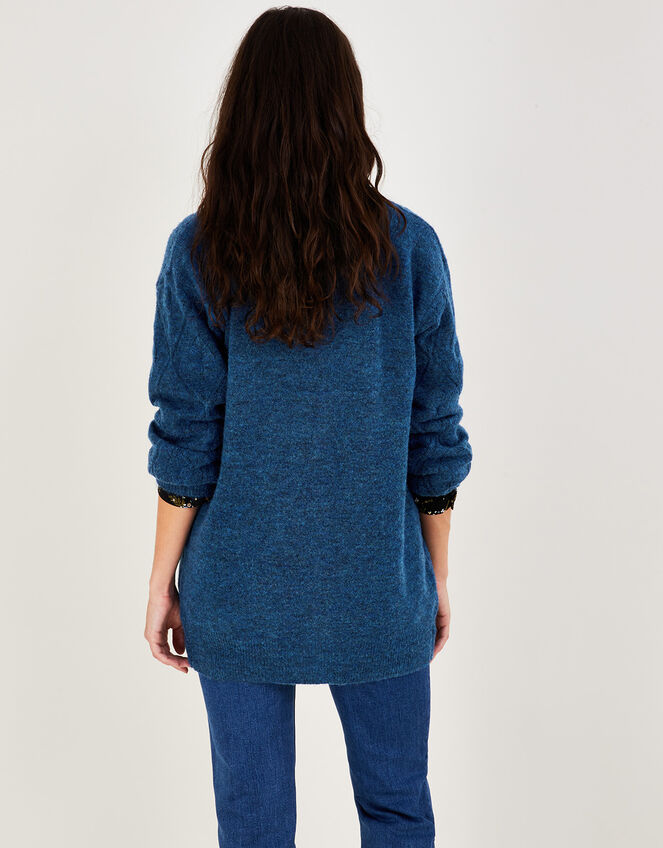 Diamond Pattern Midi Cardigan, Blue (PETROL), large