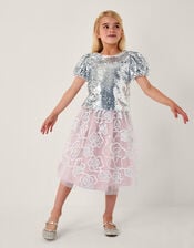 Sequin Puff Sleeve Top, Silver (SILVER), large
