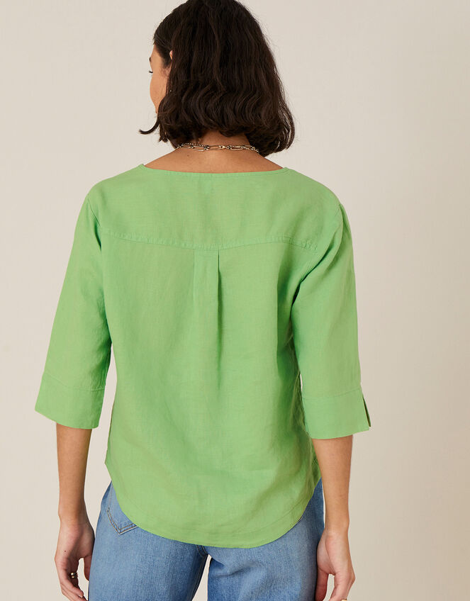 Rosewood Longline T-Shirt in Pure Linen, Green (GREEN), large