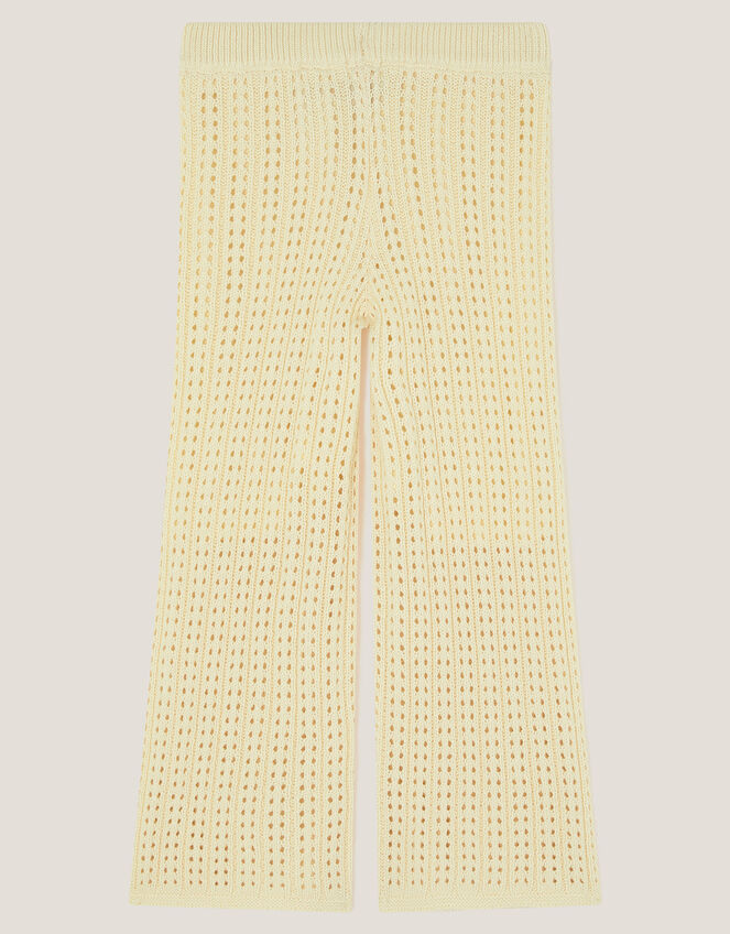 Embroidered Crochet Knit Trousers, Ivory (IVORY), large