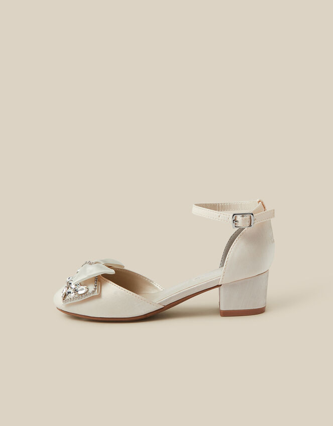 Closed-Toe Gemstone Bow Heels , Ivory (IVORY), large