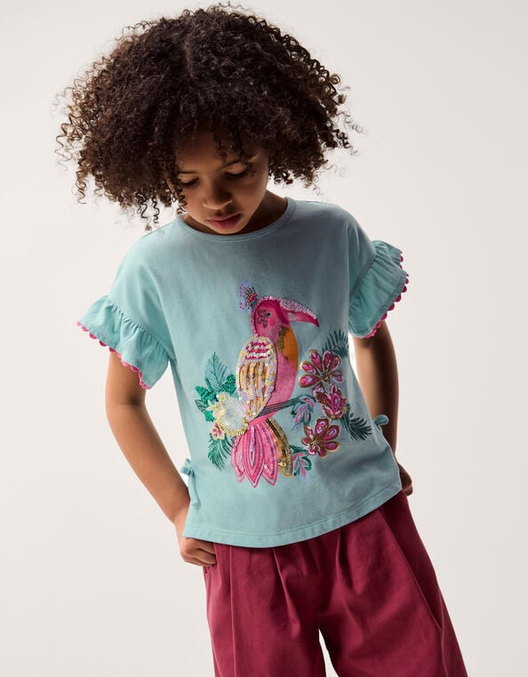 Tina Tropical Toucan Embellished T-Shirt, Green (GREEN), large