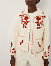 Emilia Floral Embroidered Jacket, Ivory (IVORY), large