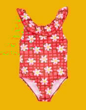 Frugi Amelia Daisy Print Swimsuit, Pink (PINK), large