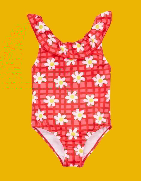 Frugi Amelia Daisy Print Swimsuit, Pink (PINK), large