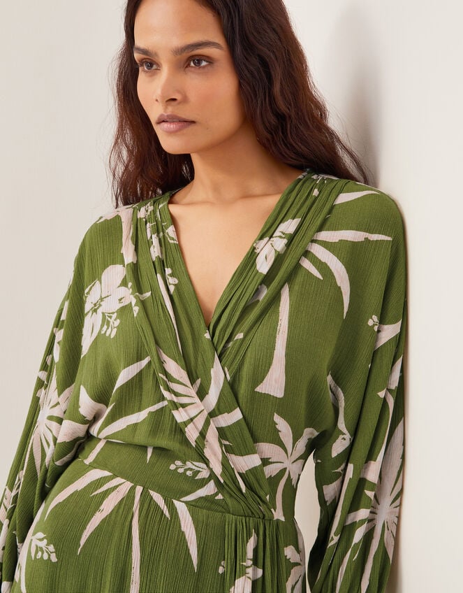 Mariam Leaf Print Mini Dress, Green (GREEN), large