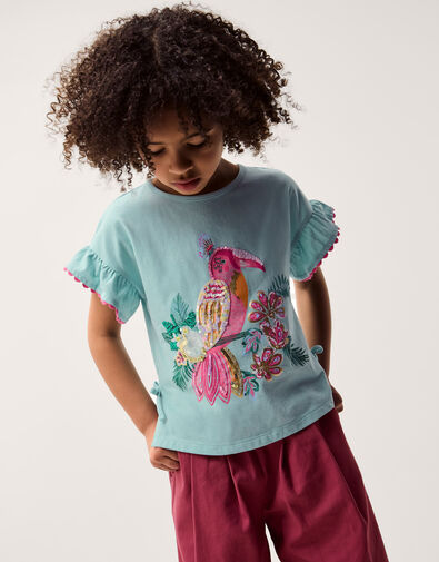 Tina Tropical Toucan Embellished T-Shirt, Green (GREEN), large