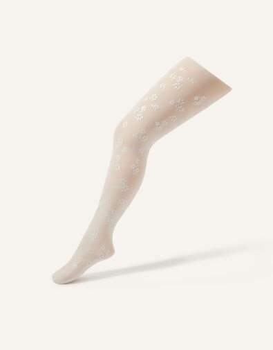 Flower Perlato Print Tights, Ivory (IVORY), large