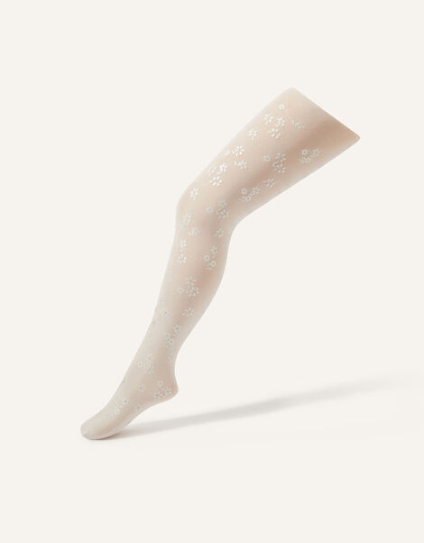 Flower Perlato Print Tights, Ivory (IVORY), large