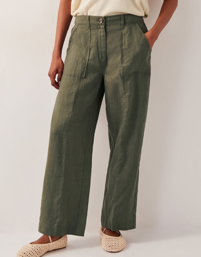 Jolie Regular Linen Wide Leg Pants, Green (KHAKI), large