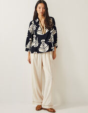 Pamela Leaf Print Top, Black (BLACK), large
