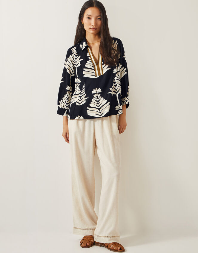 Pamela Leaf Print Top, Black (BLACK), large