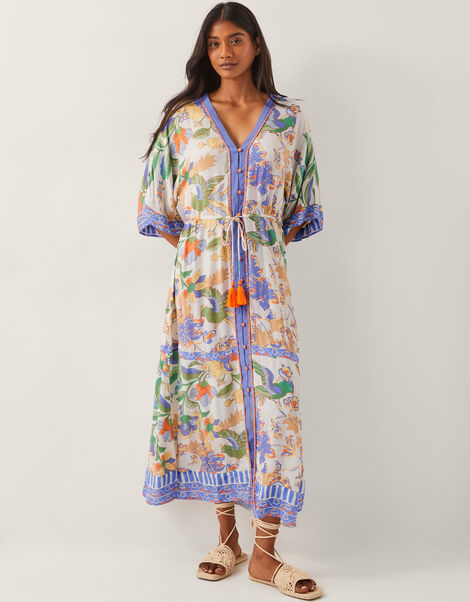 Kaia Tropical Kaftan Midi Dress, Ivory (IVORY), large