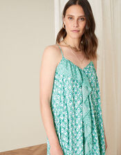Printed Ruffle Midi Dress, Green (GREEN), large