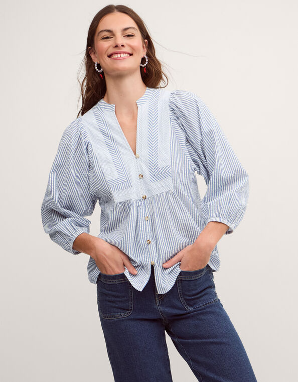 Callie Stripe Blouse, Blue (BLUE), large