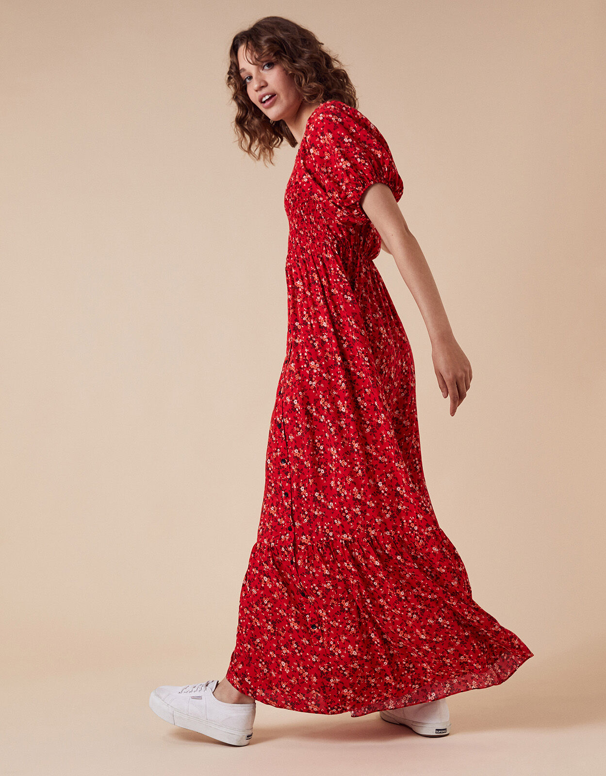 Monsoon red floral dress clearance
