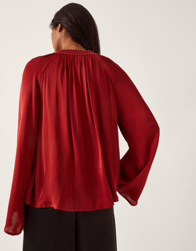Arlette Frill V-Neck Blouse, Red (BURGUNDY), large