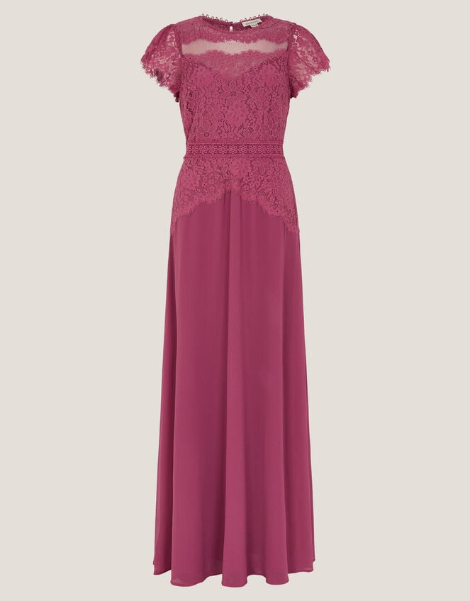 Monike Short Sleeve Lace Bridesmaid Dress, DARK PINK, large