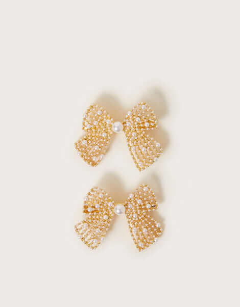 2-Pack Pearl Metal Bow Hair Clips, , large