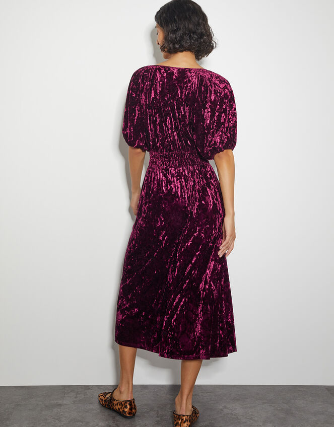 Valle Puff Sleeve Velvet Midi Dress, Red (BERRY), large